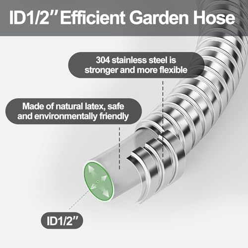 SPECILITE 1/2" 304 Stainless Steel Garden Hose, 50FT Water Pipe with Heavy Duty Metal Nozzle for Yard, Outdoor, Lawn - Flexible, Never Kink & Tangle, Puncture Resistant - Image 2