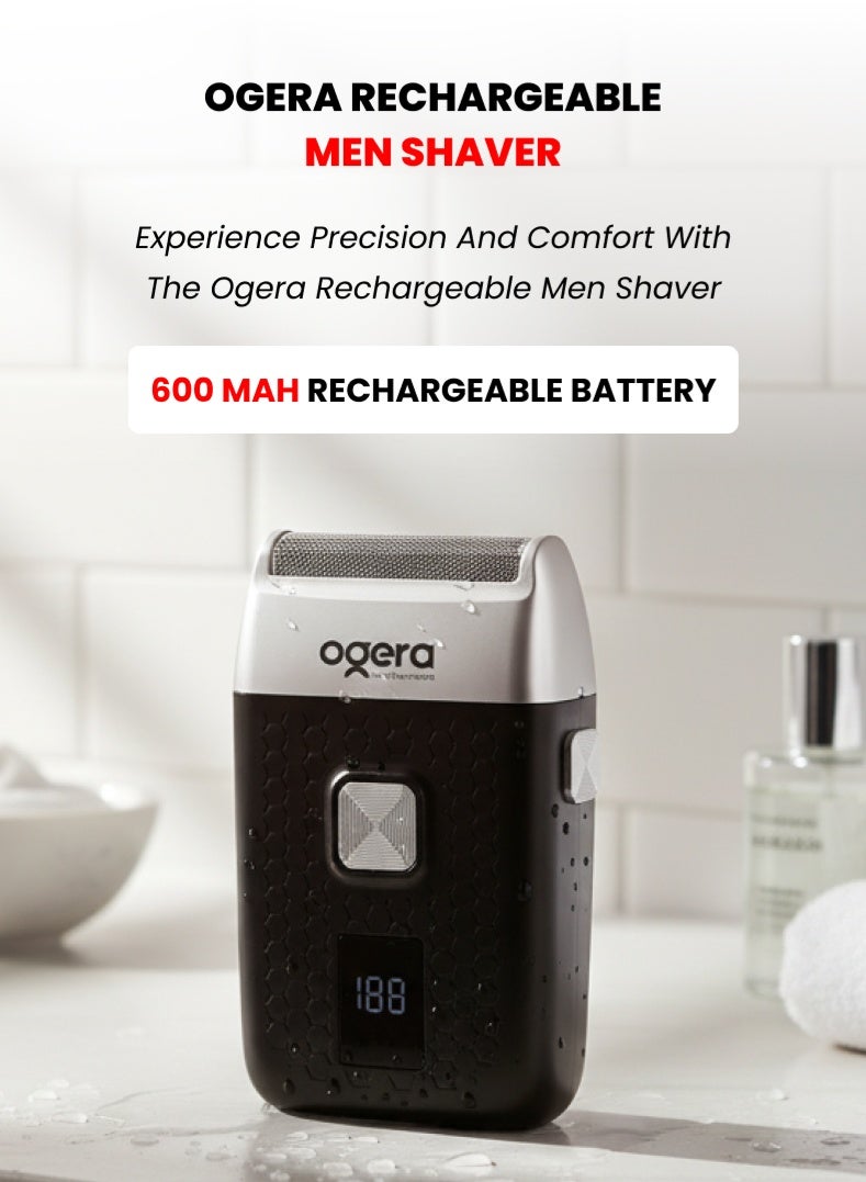 Ogera Rechargeable Men Shaver | 90-Minute Runtime | LED Display | Stainless Steel Blades | Floating Foil Head | 600mAh Lithium Battery | Type-C Charging | Smooth & Precise Electric Shaver | 2-Year Warranty | OG2200MS | Silver & Black - Image 1