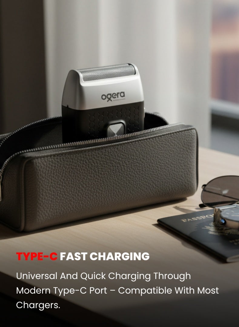 Ogera Rechargeable Men Shaver | 90-Minute Runtime | LED Display | Stainless Steel Blades | Floating Foil Head | 600mAh Lithium Battery | Type-C Charging | Smooth & Precise Electric Shaver | 2-Year Warranty | OG2200MS | Silver & Black - Image 5