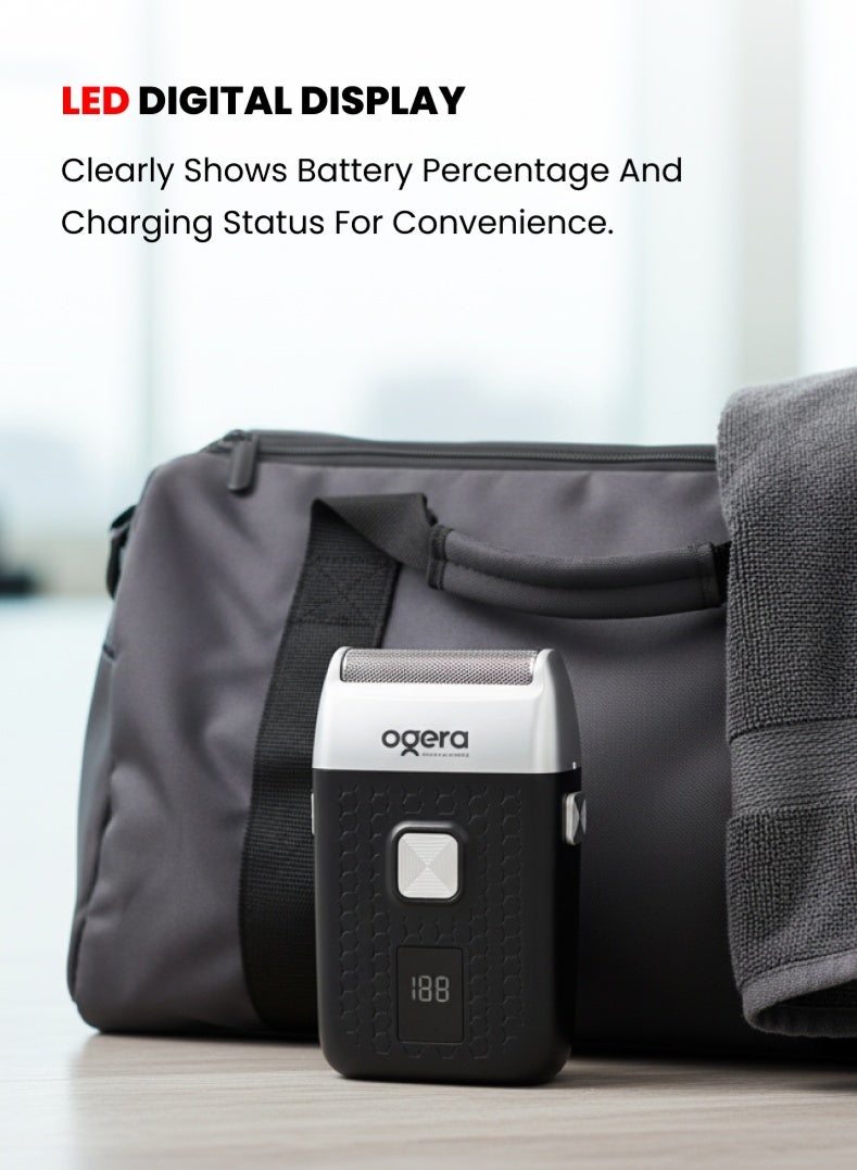 Ogera Rechargeable Men Shaver | 90-Minute Runtime | LED Display | Stainless Steel Blades | Floating Foil Head | 600mAh Lithium Battery | Type-C Charging | Smooth & Precise Electric Shaver | 2-Year Warranty | OG2200MS | Silver & Black - Image 4