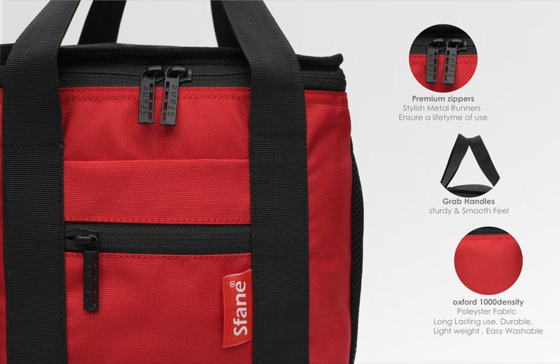 Sfane Red 9.50 inches Lunch Bag - Compact, Easy Wash, Smooth Zipper & Lightweight - Tote Bag & Container, Lunch Bag for Men, Women, Adults - Image 4