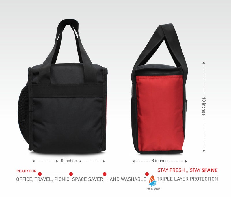 Sfane Red 9.50 inches Lunch Bag - Compact, Easy Wash, Smooth Zipper & Lightweight - Tote Bag & Container, Lunch Bag for Men, Women, Adults - Image 2