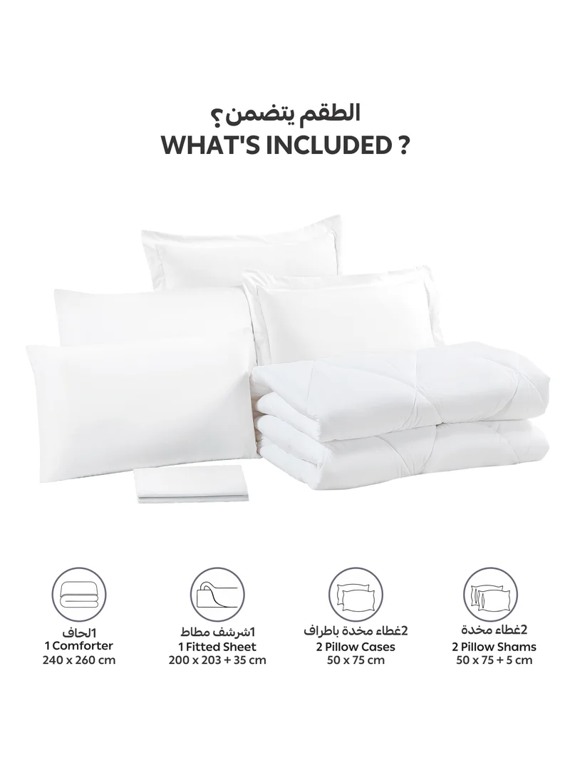 Donetella Bedding Comforter Set, King Size Fits 200x200 cm - 6-Pcs Solid Quilted Bed Set, Microfiber Fabric - 1 Comforter, 1 Fitted Sheet, 2 Pillow Shams, 2 Pillowcases