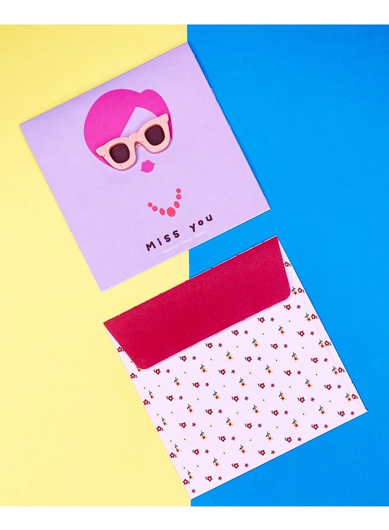 Salla Greeting Card Miss You Text and 3D Wooden Embellishment with Coloured Envelope 10cm - Image 4