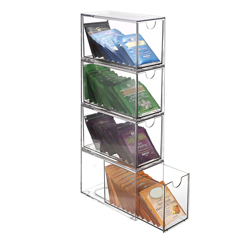 ELLDOO 4 Drawers Tea Bag Organizer, Clear Acrylic Stackable Tea Bag Storage Holder for Kitchen Pantry, Coffee Pod Snack Storage for Countertop Cabinet - Image 1