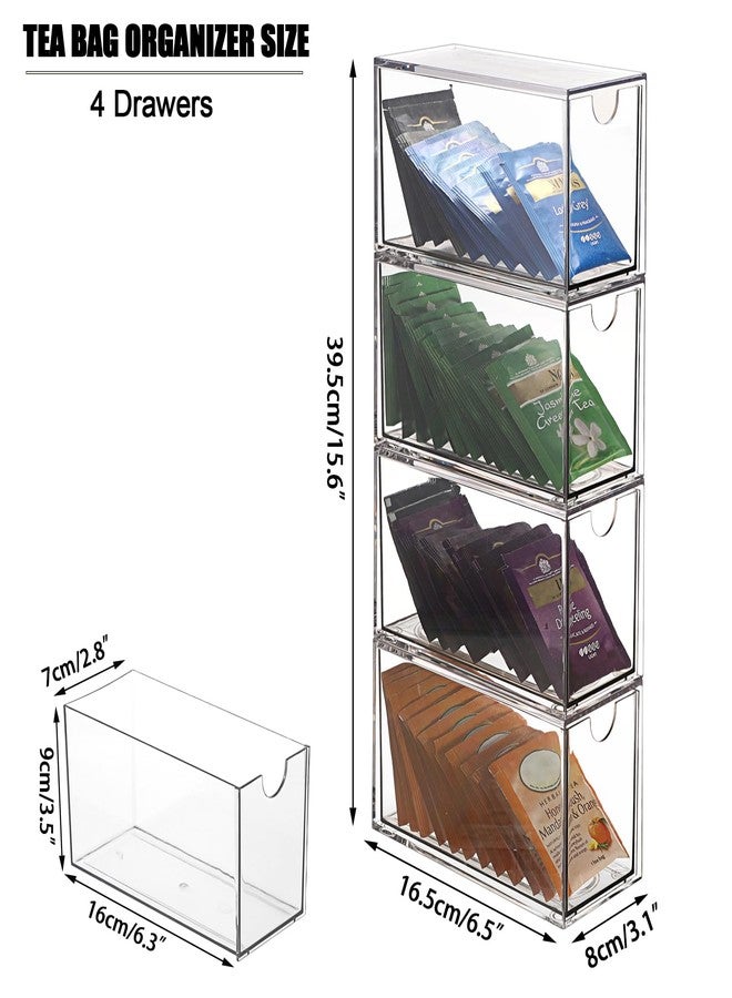 ELLDOO 4 Drawers Tea Bag Organizer, Clear Acrylic Stackable Tea Bag Storage Holder for Kitchen Pantry, Coffee Pod Snack Storage for Countertop Cabinet - Image 2
