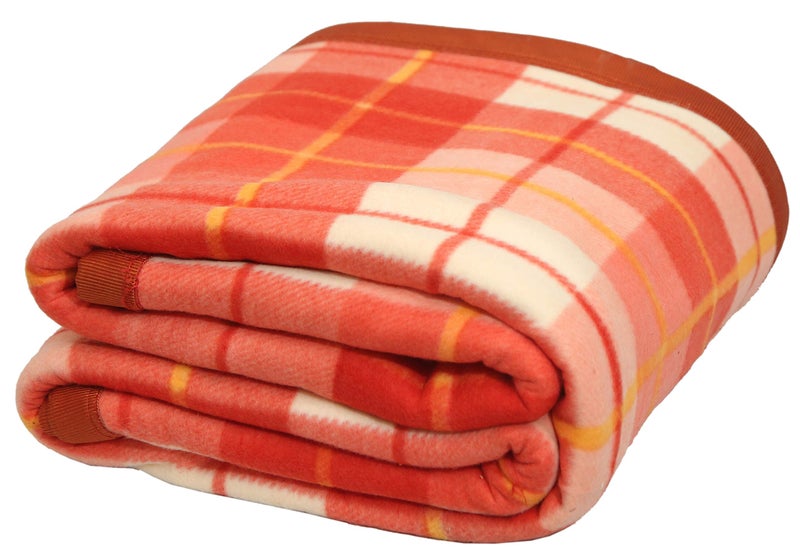 Goyal's Modern Checker All Season Polar Fleece Double Bed Blanket, 90X90 Inches - Rust, 300 TC - Image 1