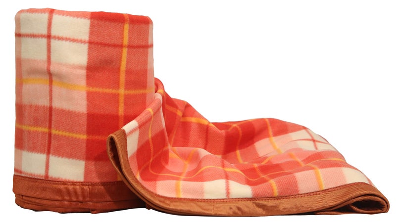 Goyal's Modern Checker All Season Polar Fleece Double Bed Blanket, 90X90 Inches - Rust, 300 TC - Image 5
