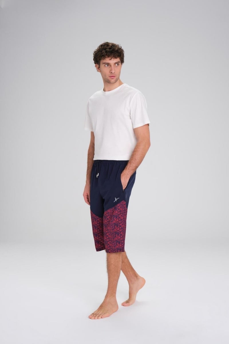 Haşema Navy Blue Red Men's Long Men's Pool and Sea Shorts with Burkini Pattern 24-5 - Image 3