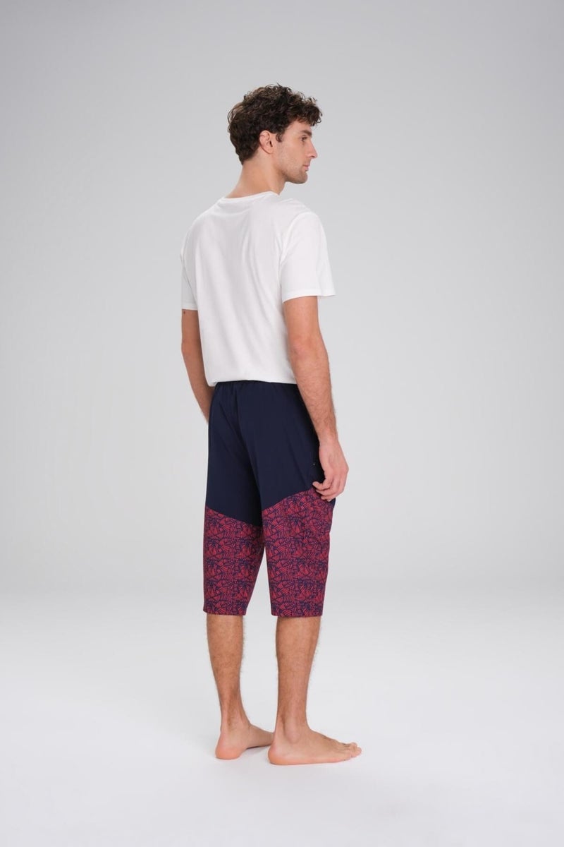 Haşema Navy Blue Red Men's Long Men's Pool and Sea Shorts with Burkini Pattern 24-5 - Image 2
