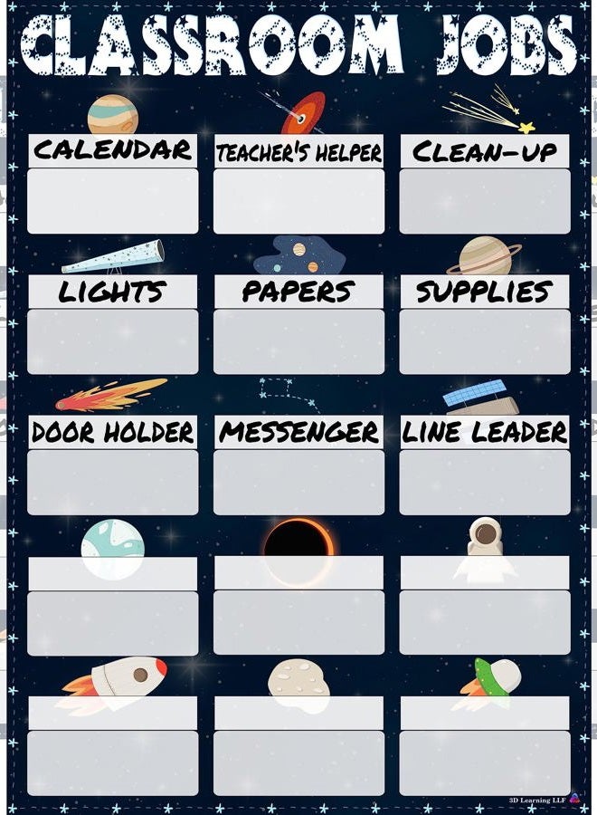 3D Learning LLF Space Class Jobs Chart- Laminated 14x19.5 - Classroom Posters and Decorations, Back to School Supplies, Teachers' Posters for Preschool, Kindergarten, Elementary Classes, Home School - Image 1