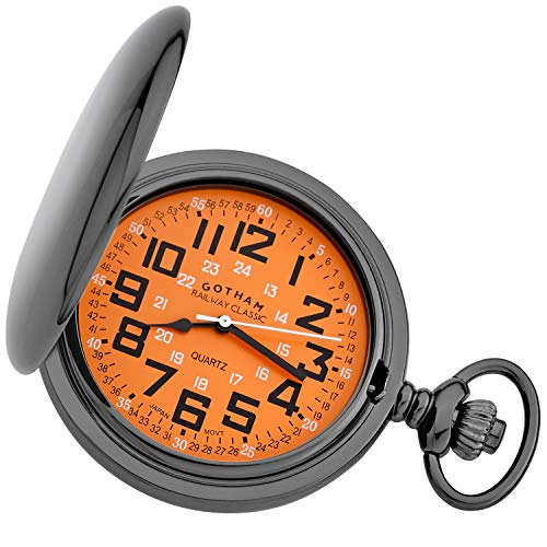 Gotham Men's Gunmetal Railroad Polished Finish Covered Quartz Pocket Watch # GWC15044BR - Image 1
