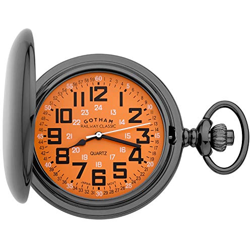 Gotham Men's Gunmetal Railroad Polished Finish Covered Quartz Pocket Watch # GWC15044BR - Image 2