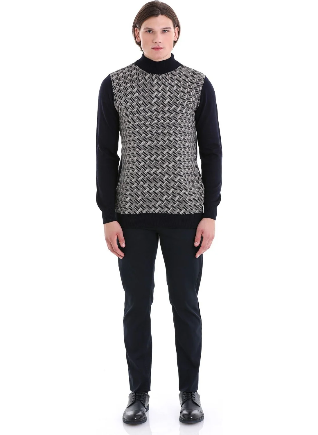 Hatemoğlu Navy Blue Regular Fit Jacquard Half Turtleneck Knitwear Sweater