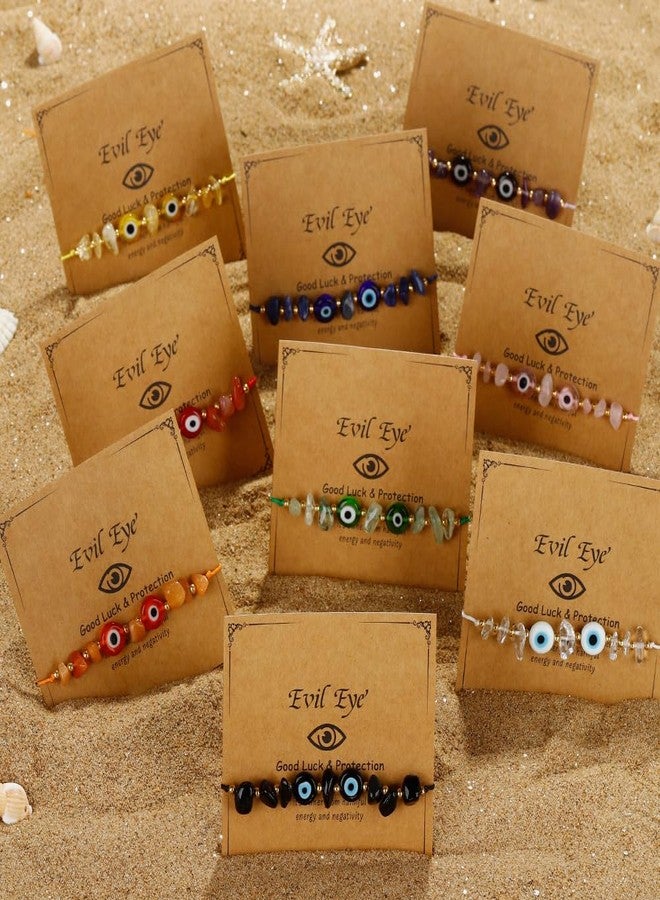 QRH Irregular Evil Eye Crystal Stone Beads Bracelet Handmade Adjustable Green Evil Eyes String Rope Bracelets Inspirational Amulet Kabbalah Bracelets with Gift Card Protection Good Luck Bracelet for Women - Image 4