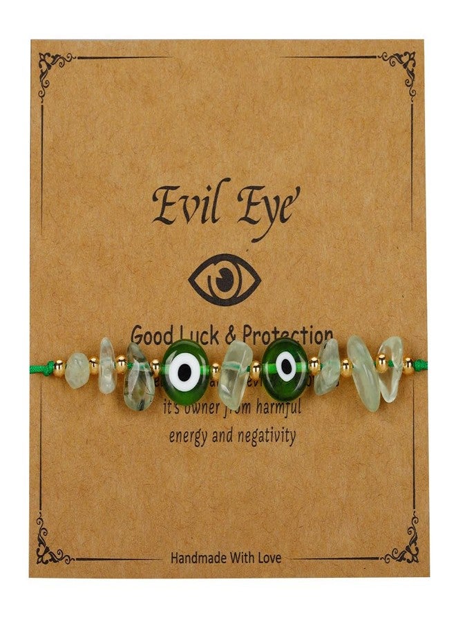 QRH Irregular Evil Eye Crystal Stone Beads Bracelet Handmade Adjustable Green Evil Eyes String Rope Bracelets Inspirational Amulet Kabbalah Bracelets with Gift Card Protection Good Luck Bracelet for Women - Image 1