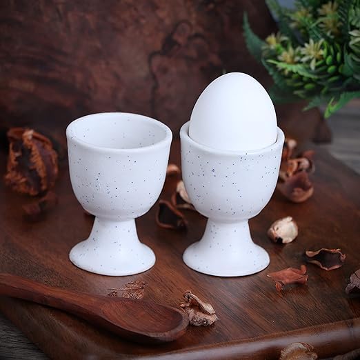 Qimacplus Elevate Your Breakfast Experience Soft Boiled Egg Holder Set Stylish Ceramic Egg Cups Perfect Housewarming Giftset of 4 (White Matt) - Image 5