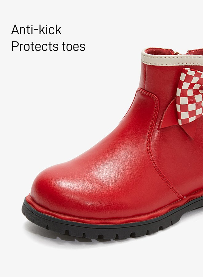 Taranis Taranis Children's Shoes Vivid Plaid Bow Boots Red & Checkered Bow Boots  - Image 2