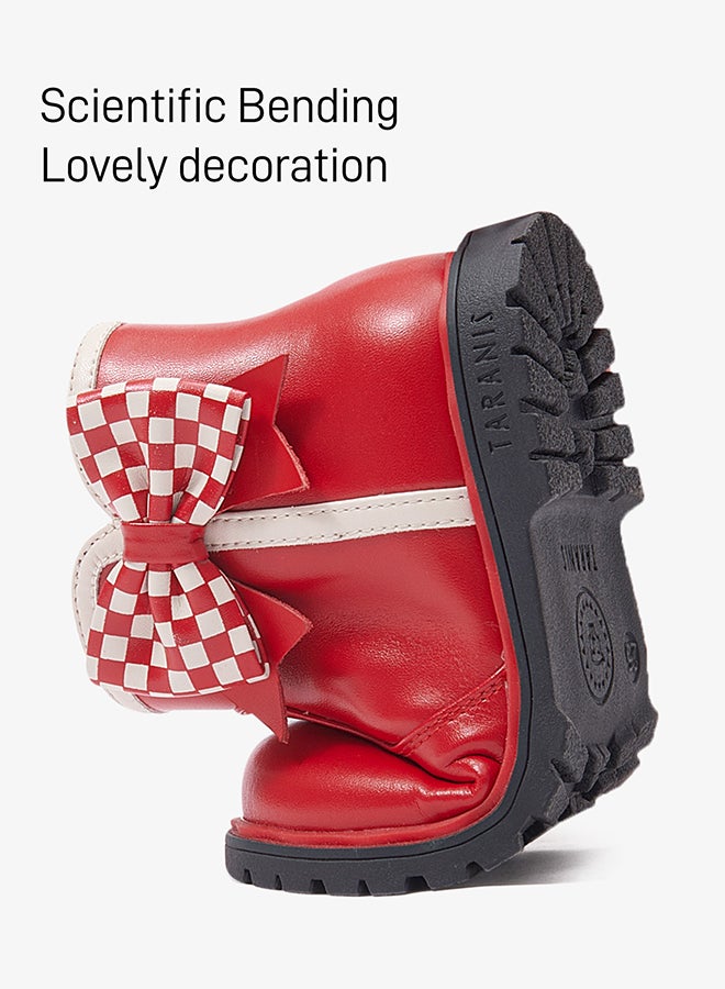 Taranis Taranis Children's Shoes Vivid Plaid Bow Boots Red & Checkered Bow Boots  - Image 3