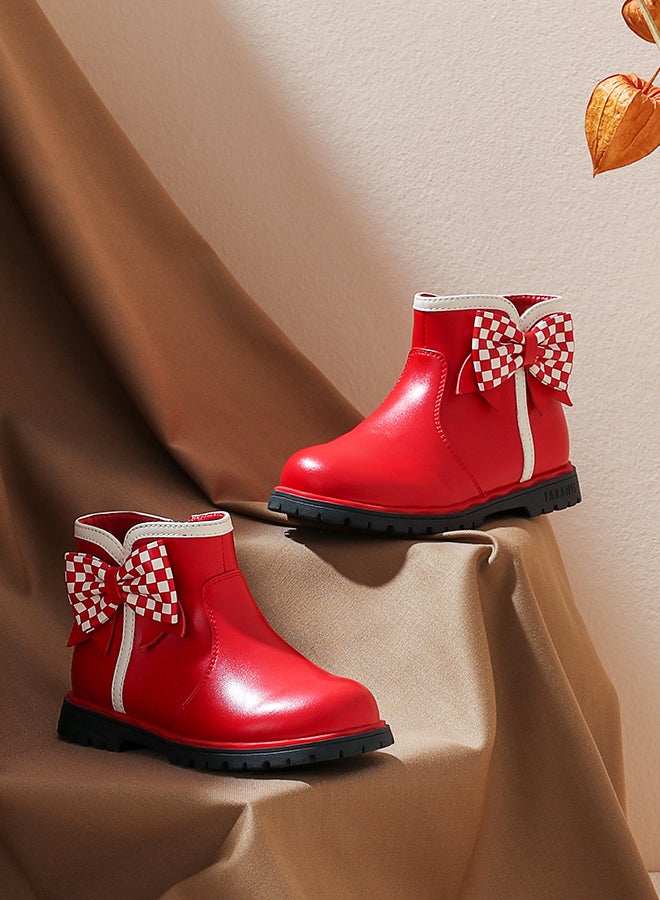 Taranis Taranis Children's Shoes Vivid Plaid Bow Boots Red & Checkered Bow Boots  - Image 1