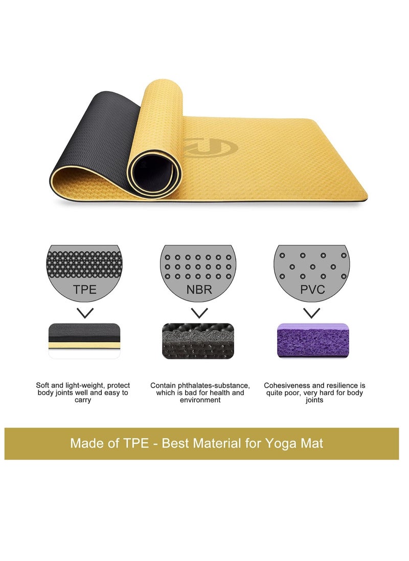 6mm Anti-Slip TPE Yoga Mat with Strap, Bag - Knee Support, Non-Slip, Lightweight for Yoga, Pilates, Fitness, Home Workouts 183*66 cm (Gold/Black) - pzsku/Z66B112C708303963BEC4Z/45/_/1731086449/ba28a6a8-247e-45d2-a824-c14b64323c73