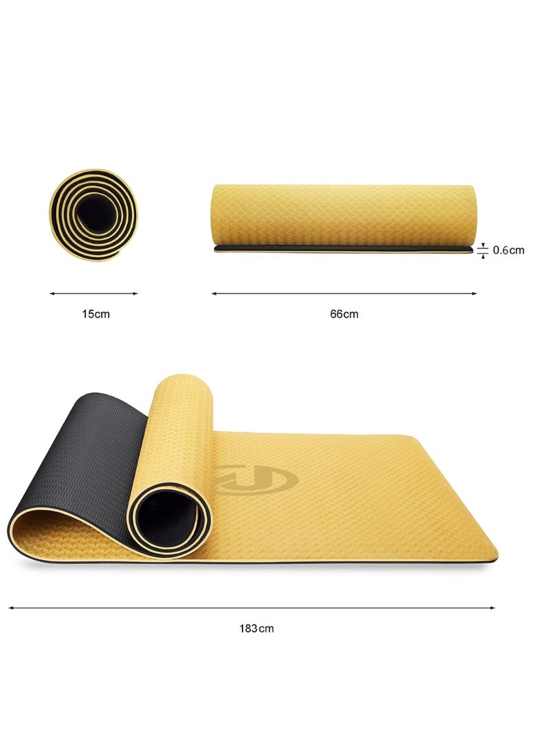 6mm Anti-Slip TPE Yoga Mat with Strap, Bag - Knee Support, Non-Slip, Lightweight for Yoga, Pilates, Fitness, Home Workouts 183*66 cm (Gold/Black) - pzsku/Z66B112C708303963BEC4Z/45/_/1731086469/0549525c-f484-4ce3-ae18-5c1b22ef7758