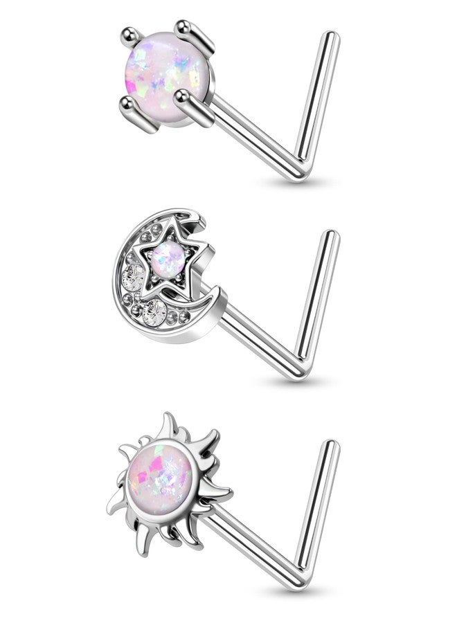 Melighting MeIighting Nose Rings 20G Moon Nose Studs Stainless Steel 316L Sun Nose Piercing Jewelry L Shaped for Women Men Body Piercing Jewelry - Image 1