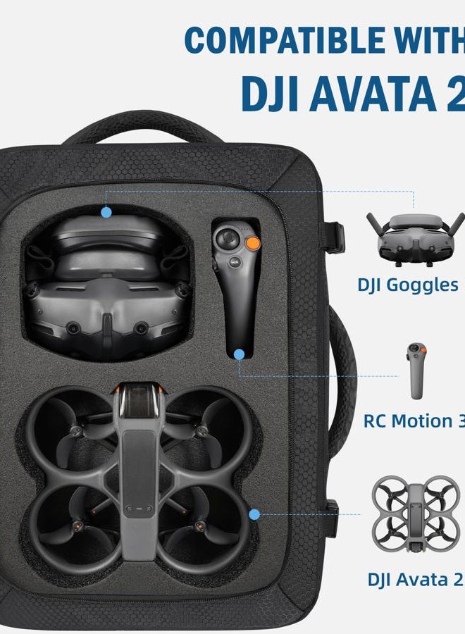 PEKREWS Avata 2 Case, Expandable Carry On Bag for DJI Goggles 3, RC Motion 3, Large Capacity Avata 2 Backpack Fits 17.3 Inch Laptop and DJI Fly More Combo, Travel Drone Carrying Case for Accessories - Image 2