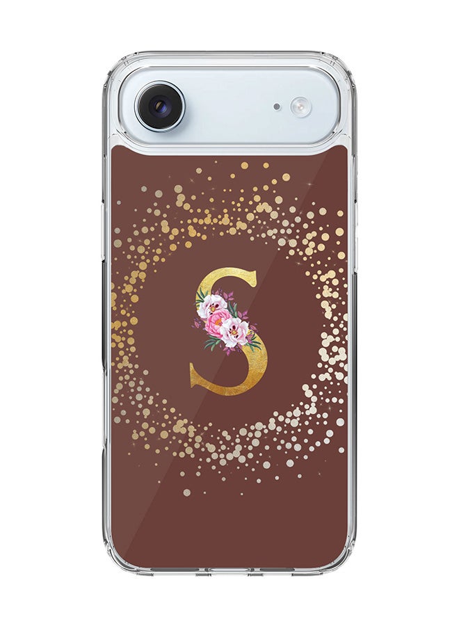 Stylizedd Classic Clear MagSafe Case for iPhone 17 Air , Hybrid Soft Case Flexible Edges Anti Drop TPU PC Gel Thin Transparent Cover [ Designed for iPhone 17 Air ] - Custom Monogram Initial Letter Floral Pattern Alphabet - S  (Brown )