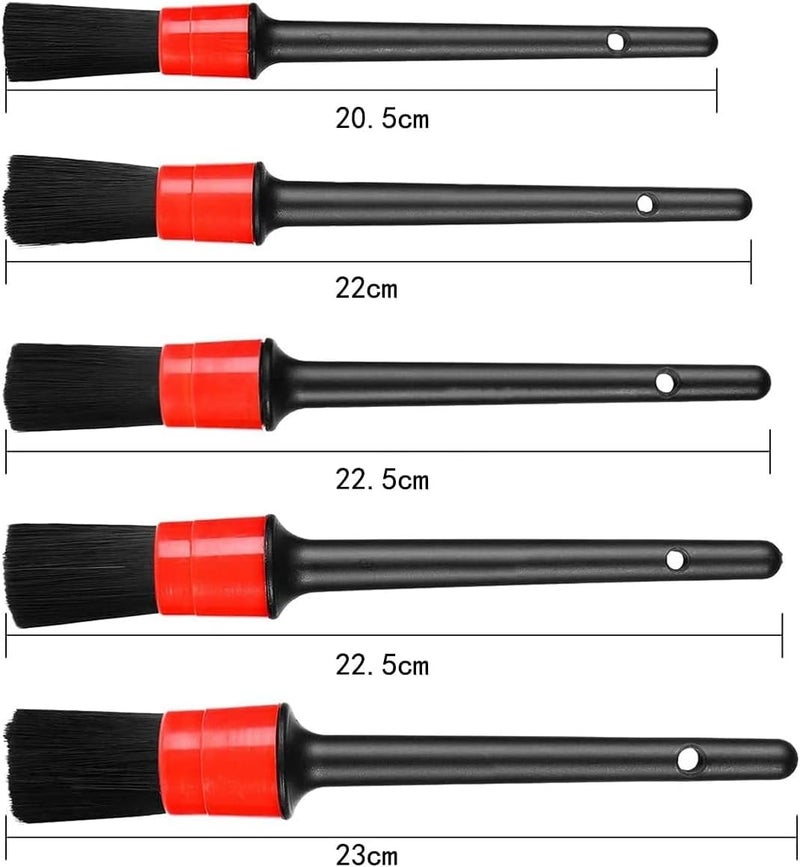 5-Piece Car Detailing Brush Set â€“ Versatile Cleaning Kit for Wheels, Leather, Engine & Air Vents â€“ Multi-Size Brushes for Cars, Black