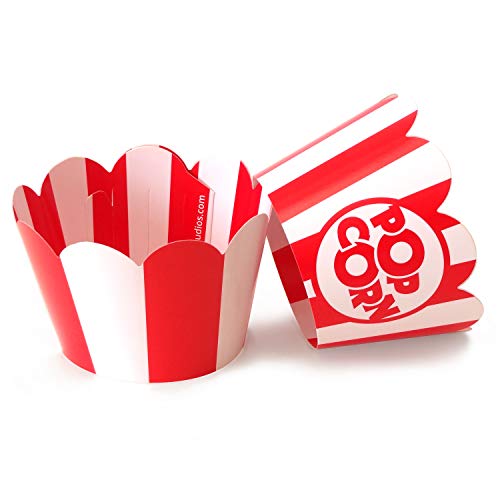 Pretty Cute Studios Popcorn Cupcake Wrappers, Red and White Striped - Circus Party Supplies, Carnival Decorations, and Movie Night Theme - Set of 48 for Birthday Parties and Celebrations - Image 2