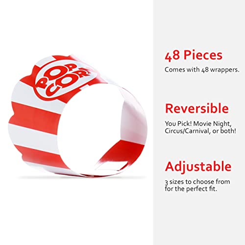 Pretty Cute Studios Popcorn Cupcake Wrappers, Red and White Striped - Circus Party Supplies, Carnival Decorations, and Movie Night Theme - Set of 48 for Birthday Parties and Celebrations - Image 3