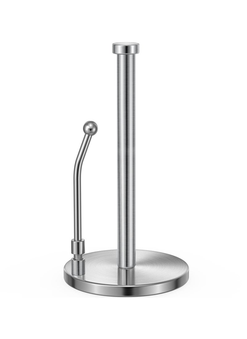 Excefore - Paper Towel Holder for One Hand Tear, Paper Towel Dispenser Standing Weighted Base Non Slip, Spring Arm Fit Most Size Paper Roll, Stainless Steel Paper Towel for Kitchen Countertop(Silver) - Image 1