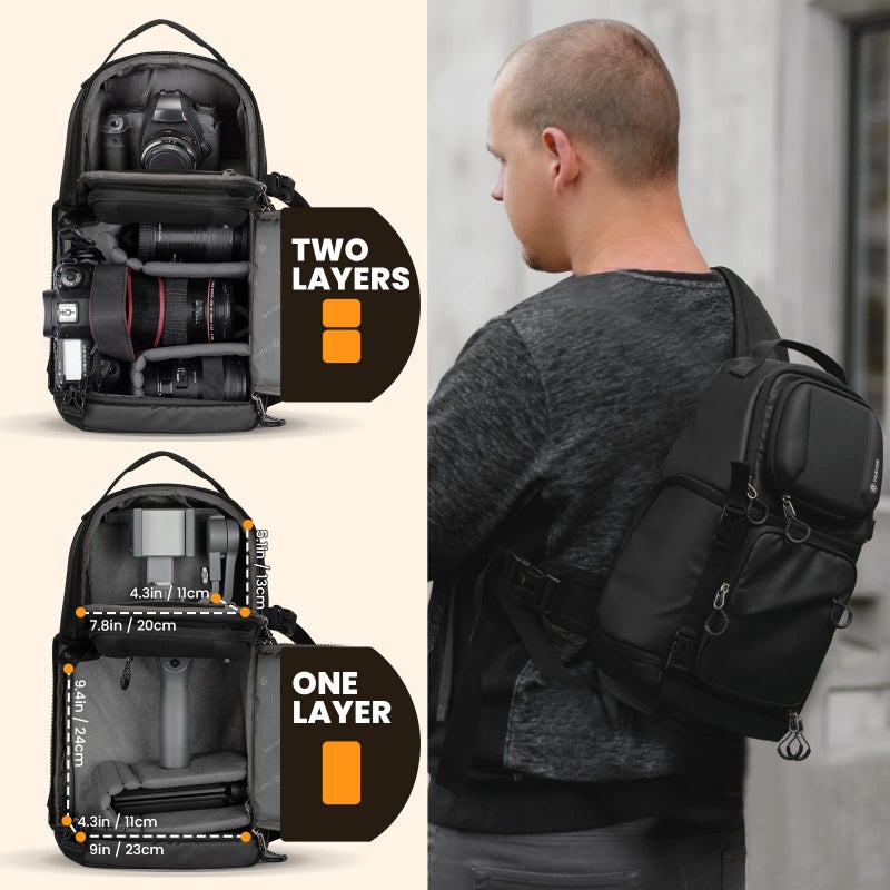 TARION Waterproof Camera Sling Bag Backpack - DSLR Sling Camera Bag for Photographers, Cross body Sling Bag with Raincover Tripod Holder Photography Slingpack Black TR-S - Image 4