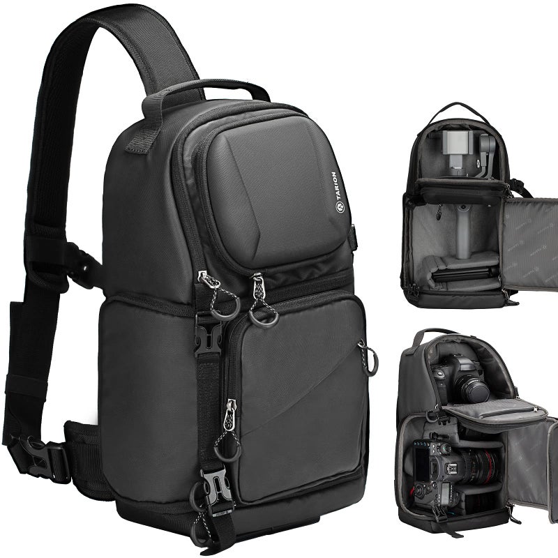TARION Waterproof Camera Sling Bag Backpack - DSLR Sling Camera Bag for Photographers, Cross body Sling Bag with Raincover Tripod Holder Photography Slingpack Black TR-S - Image 1