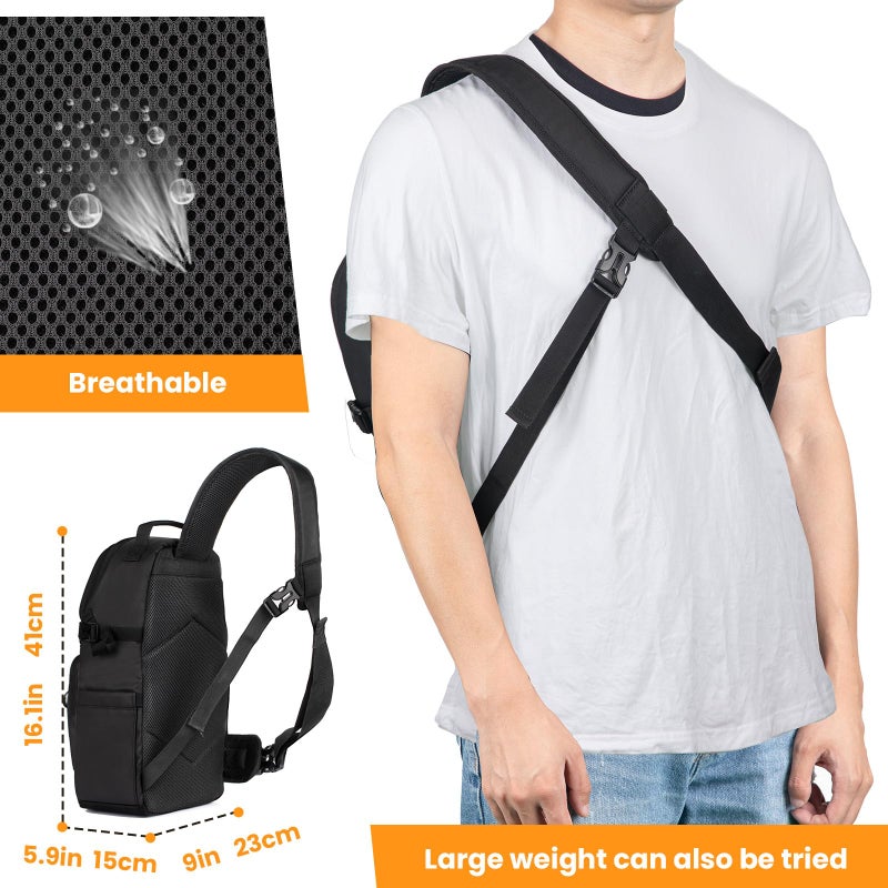 TARION Waterproof Camera Sling Bag Backpack - DSLR Sling Camera Bag for Photographers, Cross body Sling Bag with Raincover Tripod Holder Photography Slingpack Black TR-S - Image 5