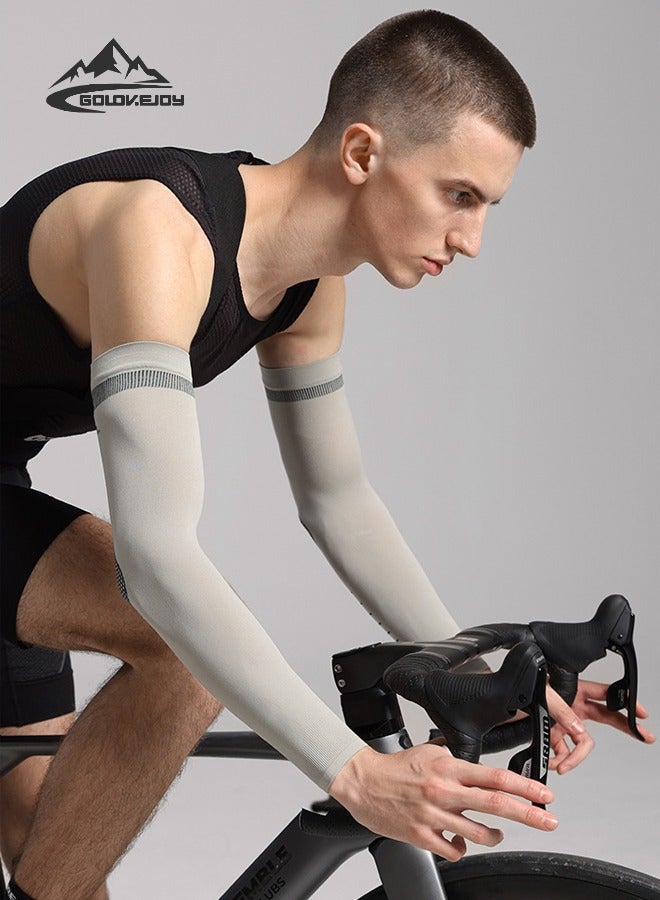 جولوف جوي أكمام أذرع فاخرة بدون درزات من الحرير الجليدي - حماية من أشعة الشمس UPF50+، تقنية امتصاص الرطوبة والجفاف السريع، تصميم مريح لركوب الدراجات والجري والمشي لمسافات طويلة والرياضات الخارجية (مقاس واحد يناسب الجميع، رمادي) - Image 1
