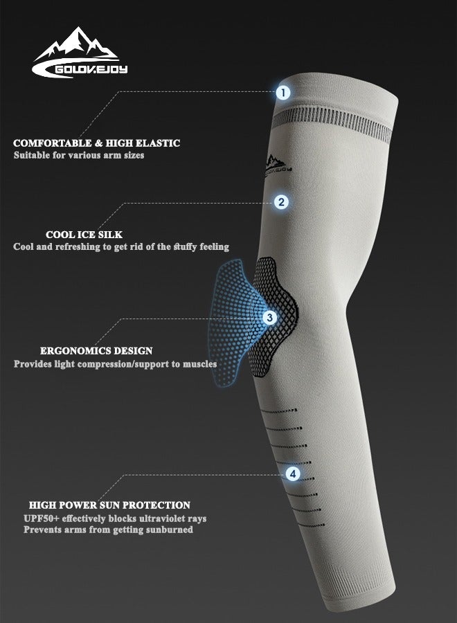 جولوف جوي أكمام أذرع فاخرة بدون درزات من الحرير الجليدي - حماية من أشعة الشمس UPF50+، تقنية امتصاص الرطوبة والجفاف السريع، تصميم مريح لركوب الدراجات والجري والمشي لمسافات طويلة والرياضات الخارجية (مقاس واحد يناسب الجميع، رمادي) - Image 3
