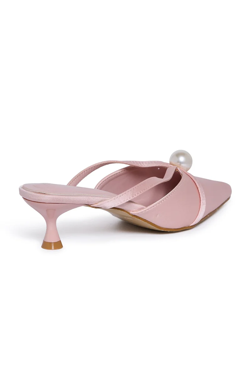 Geoomnii PINK Geoomnii Mid Heel Mules for Women – Stylish Backless Slip-On Heels for Office, Party & Everyday Wear for Women | Best Price UAE