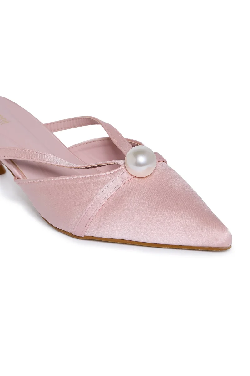 Geoomnii PINK Geoomnii Mid Heel Mules for Women – Stylish Backless Slip-On Heels for Office, Party & Everyday Wear for Women | Best Price UAE