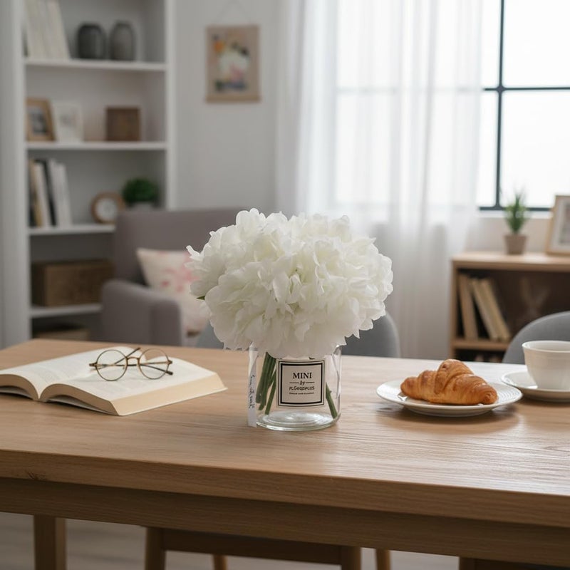 LADADA Artificial White Peony and Glass vase Decoration, Glass Bottle Set,Suitable for Living Room, Dining Table, Wedding, and Other Home Decoration - Image 2