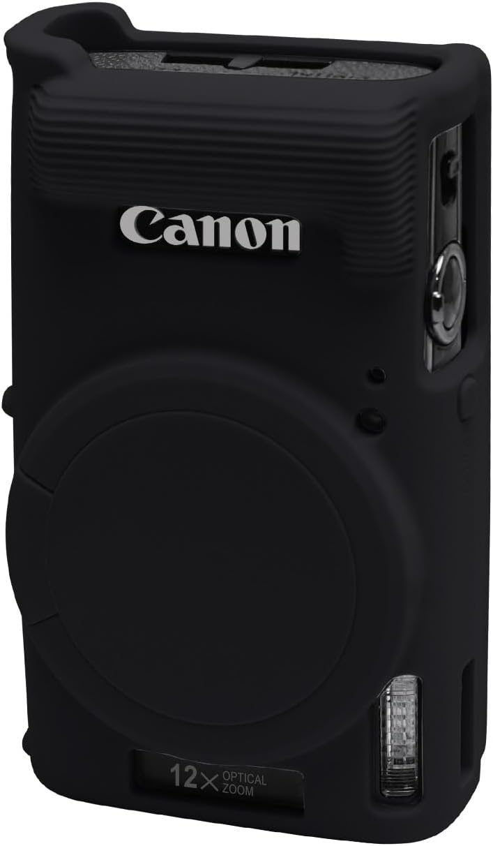 إيزي هود حافظة لكاميرا Canon PowerShot IXY 650/ELPH 360، غطاء كاميرا سيليكون ناعم مع غطاء عدسة قابل للإزالة، حافظة واقية رفيعة مضادة للخدش لحمل الكاميرا، غطاء جلدي لجسم الكاميرا (أسود) - Image 1