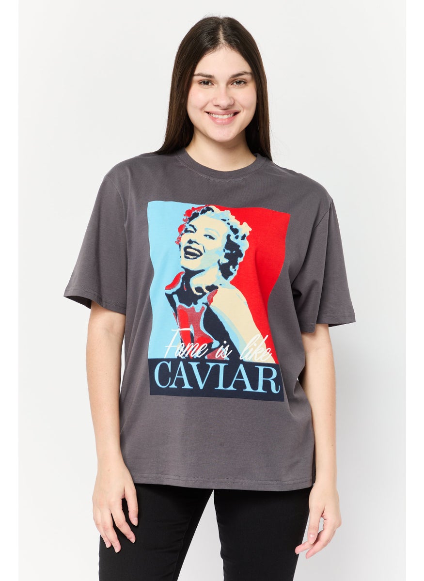 Marilyn Monroe - Women Crew Neck Short Sleeves Graphic Print T-Shirt, Grey - Image 1