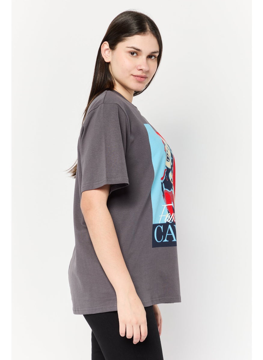 Marilyn Monroe - Women Crew Neck Short Sleeves Graphic Print T-Shirt, Grey - Image 1