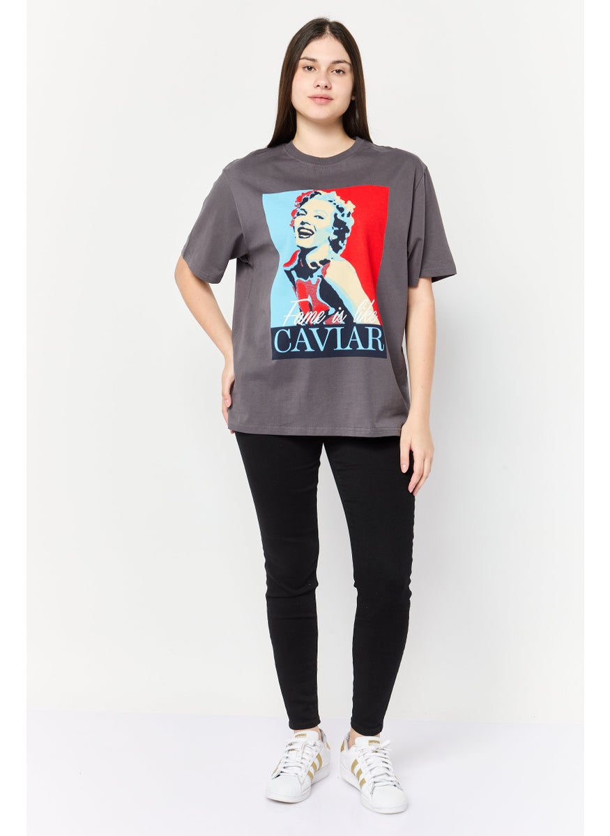 Marilyn Monroe - Women Crew Neck Short Sleeves Graphic Print T-Shirt, Grey - Image 1