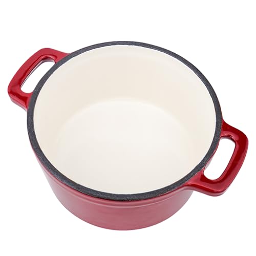 Flavehc Mini Cocotte 16 oz Mini Dutch Oven 0.5 qt. Cast Iron Garlic Roaster for Oven Garlic Confit Pot Ramekins with Lids Oven Safe Set of 2, Red - Image 5