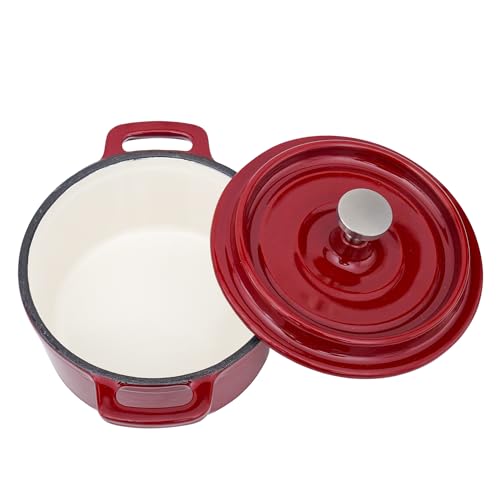 Flavehc Mini Cocotte 16 oz Mini Dutch Oven 0.5 qt. Cast Iron Garlic Roaster for Oven Garlic Confit Pot Ramekins with Lids Oven Safe Set of 2, Red - Image 4