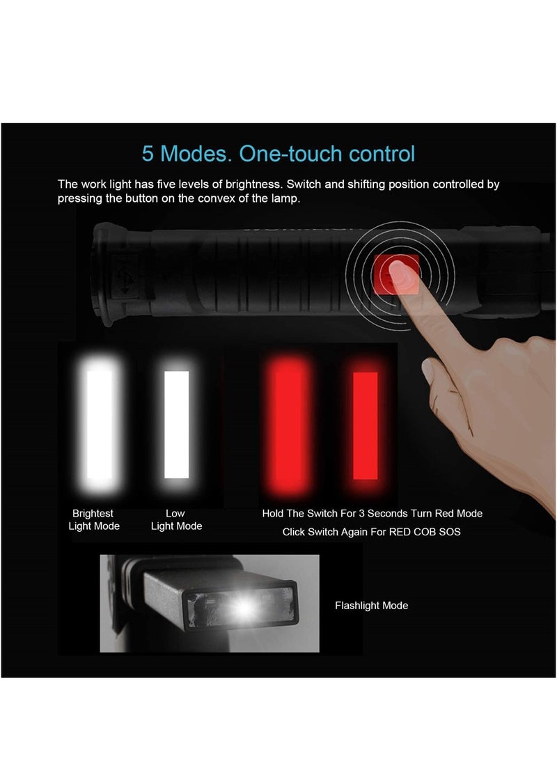 SYOSI - COB LED Work Light, LED Torch Rechargeable, with Magnetic Base 360°Rotate, 5 Lighting Modes, Emergency Inspection Lamp, Portable Inspection Work Light with Hook Handy Flashlight for Household - Image 1