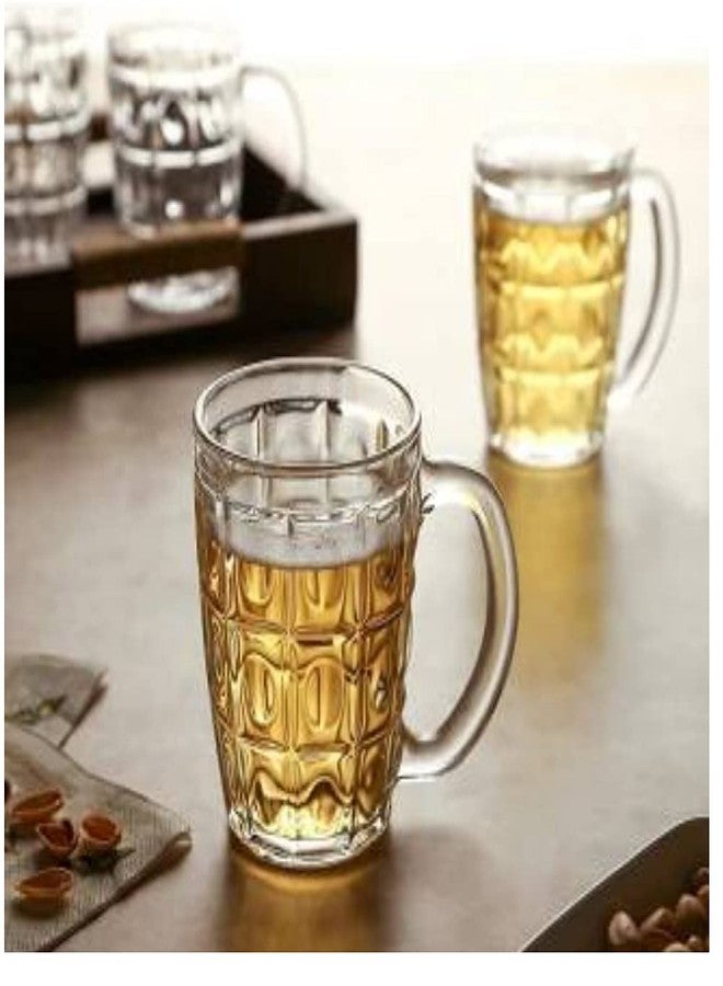 Kosh Lucky Thailand Transparent Fancy Stylish Crystal Clear Heavy Base Modern Beer Mug Glass Set with Handle for your Home Bar (400 ml, Clear) - Pack of 3 - Image 4