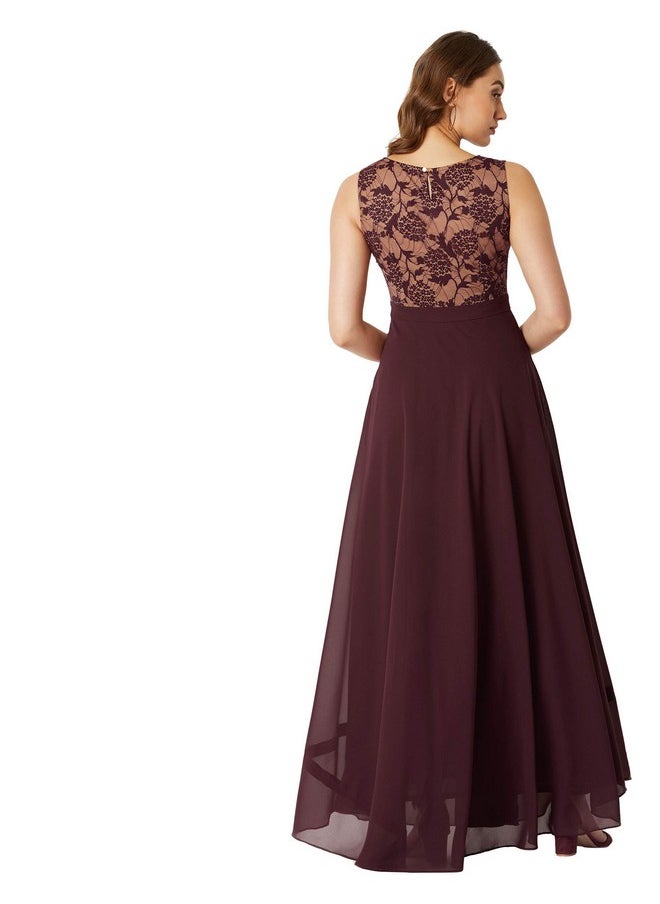 Miss Chase - Miss Chase Women's Round Neck Sleeveless Georgette Floral Lace Fit & Flare Maxi Dress - Image 1